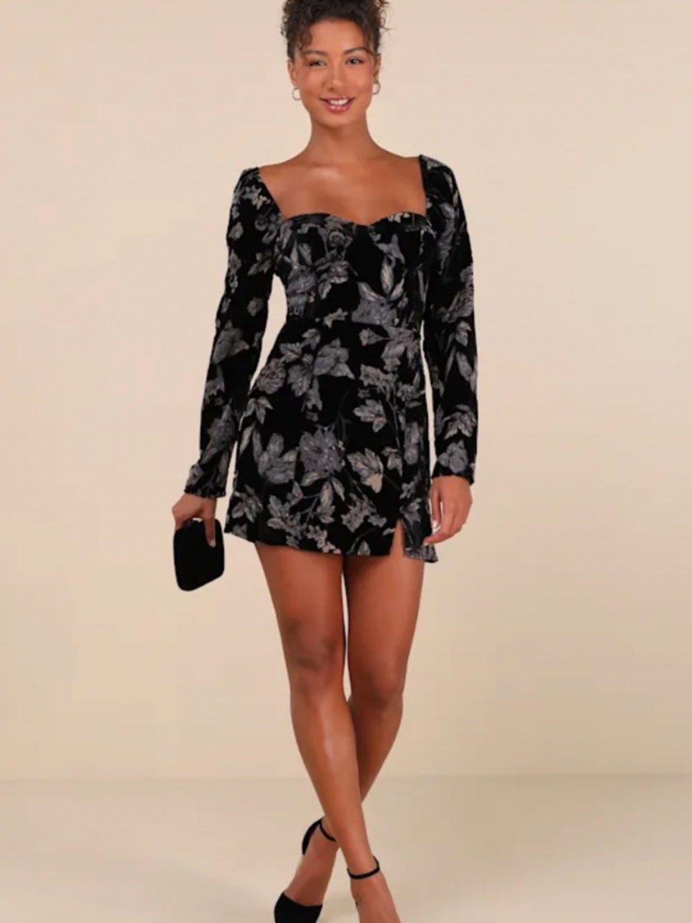 NWT Lulus Simply Decadent Black Floral Velvet Burnout
